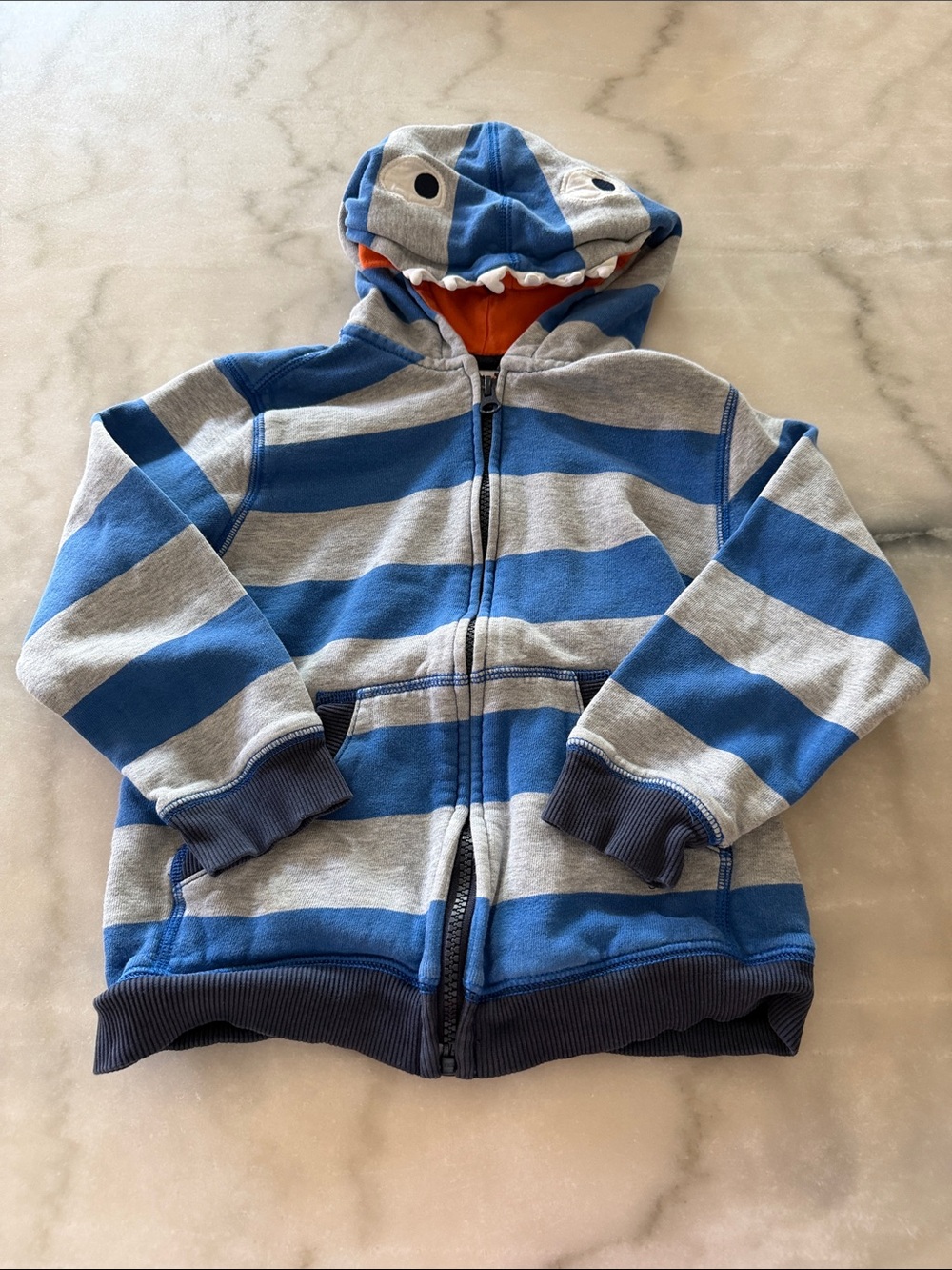 Gymboree Blue and Gray Striped Monster Hood Zip-Up Hoodie